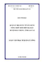 Quản lý nhà nước về xây dựng nông thôn trên địa bàn huyện bảo thắng, tỉnh lào cai