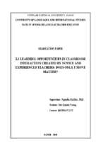 Cơ hội học tập ngoại ngữ được tạo ra qua sự tương tác trong lớp học bởi giáo viên mới và giáo viên nhiều kinh nghiệm chỉ có phần mở rộng tạo ra cơ hội học tập