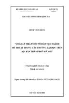 Quản lý nhà nước về đào tạo ngành mỹ thuật trong các trường đại học trên địa bàn thành phố hà nội