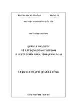 Quản lý nhà nước về xây dựng nông thôn mới ở huyện nghĩa hành, tỉnh quảng ngãi