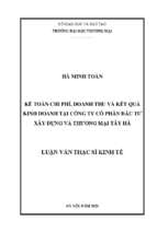 Kế toán chi phí, doanh thu và kết quả kinh doanh tại công ty cổ phần đầu tư xây dựng và thương mại tây hà