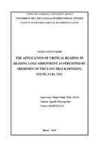 Nghiên cứu về việc áp dụng kỹ năng đọc phê phán khi làm reading logs của sinh viên năm nhất hệ chất lượng cao khoa sư phạm tiếng anh trường đại học ngoại ngữ đại học quốc gia hà nội