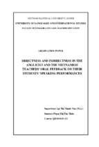 Tính trực tiếp và gián tiếp trong lời nhận xét của giáo viên nước ngoài và giáo viên việt nam đối với phần trình bày của sinh viên trong luyện tập kĩ năng nói tiếng anh