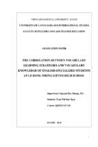 Mối tương quan giữa phương pháp học từ vựng và kiến thức từ vựng của học sinh chuyên anh trường thpt chuyên lê hồng phong