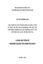 Các nhân tố ảnh hưởng đến sự tiếp nhận tri thức về đào tạo của giảng viên đại học việt nam thông qua các chương trình liên kết đào tạo quốc tế bậc đại học