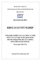 Tổng hợp, nghiên cứu cấu trúc và tính chất của vật liệu nano lafeo3 bằng phương pháp đồng kết tủa trong dung môi ancol ethylic 