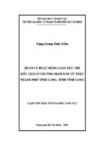 Quản lý hoạt động giáo dục trẻ mẫu giáo ở trường mầm non tư thục thành phố vĩnh long, tỉnh vĩnh long 