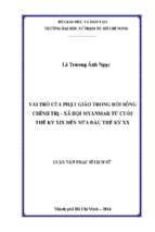 Vai trò của phật giáo trong đời sống chính trị   xã hội myanmar từ cuối thế kỷ xix đến nửa đầu thế kỷ xx 