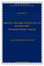 Nhận xét về đặc điểm ngôn ngữ của văn bản hành chính (trên ngữ liệu tỉnh bà rịa   vũng tàu) 