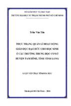 Thực trạng quản lý hoạt động giáo dục đạo đức cho học sinh ở các trường trung học cơ sở huyện tam bình, tỉnh vĩnh long 