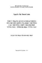 Thực trạng quản lí hoạt động tổ chuyên môn của hiệu trưởng các trường thpt thành phố vũng tàu, tỉnh bà rịa   vũng tàu 