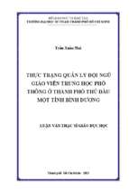 Thực trạng quản lý đội ngũ giáo viên trung học phổ thông ở thành phố thủ dầu một tỉnh bình dương 