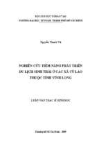 Nghiên cứu tiềm năng phát triển du lịch sinh thái ở các xã cù lao thuộc tỉnh vĩnh long 