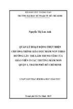 Quản lý hoạt động thực hiện chương trình giáo dục mầm non theo hướng lấy trẻ làm trung tâm của giáo viên ở các trường mầm non quận 3, thành phố hồ chí minh 