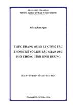 Thực trạng quản lý công tác thống kê số liệu bậc giáo dục phổ thông tỉnh bình dương 