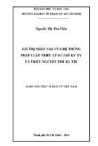 Giá trị nhân văn của hệ thống pháp luật triều lê sơ thế kỷ xv và triều nguyễn thế kỷ xix 