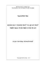 Khảo sát thành ngữ và quán ngữ trên báo tuổi trẻ cuối tuần 