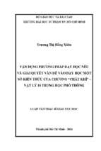 Vận dụng phương pháp dạy học nêu và giải quyết vấn đề vào dạy học một số kiến thức của chương chất khí   vật lý 10 trung học phổ thông