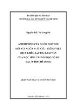 ảnh hưởng của ngôn ngữ nói đối với ngôn ngữ viết tiếng việt (qua khảo sát bài làm văn của học sinh trung học cơ sở tại tp. hồ chí minh) 
