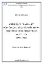 Chính sách của hoa kỳ đối với cộng hòa nhân dân trung hoa trong cuộc chiến tranh triều tiên (1950   1953) 