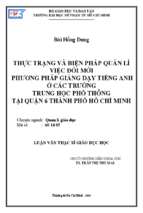 Thực trạng và biện pháp quản lí việc đổi mới phương pháp giảng dạy tiếng anh ở các trường trung học phổ thông tại quận 6 thành phố hồ chí minh 