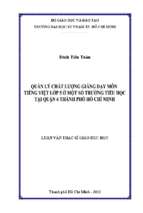 Quản lý chất lượng giảng dạy môn tiếng việt lớp 5 ở một số trường tiểu học tại quận 6 thành phố hồ chí minh 