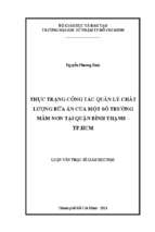 Thực trạng công tác quản lý chất lượng bữa ăn của một số trường mầm non tại quận bình thạnh   tp. hcm 