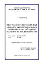 Thực trạng công tác quản lý hoạt động giảng dạy môn tin học tại các trường trung học phổ thông ở thành phố mỹ tho, tỉnh tiền giang 