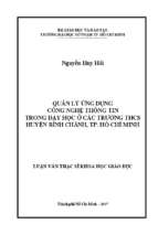 Quản lý ứng dụng công nghệ thông tin trong dạy học ở các trường thcs huyện bình chánh, tp. hồ chí minh  