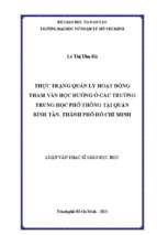 Thực trạng quản lý hoạt động tham vấn học đường ở các trường trung học phổ thông tại quận bình tân, thành phố hồ chí minh 