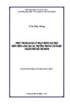 Thực trạng quản lý hoạt động dạy học môn tiếng anh tại các trường trung cấp nghề thành phố hồ chí minh 