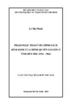 Phạm ngọc thảo với chính sách bình định của chính quyền sài gòn ở tỉnh bến tre (1954   1962) 