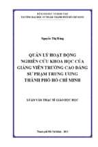 Quản lý hoạt động nghiên cứu khoa học của giảng viên trường cao đẳng sư phạm trung ương thành phố hồ chí minh 