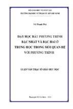 Dạy học bất phương trình bậc nhất và bậc hai ở trung học trong mối quan hệ với phương trình 