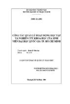 Công tác quản lý hoạt động học tập và nghiên cứu khoa học của sinh viên đại học quốc gia tp. hcm 