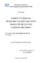 Nghiên cứu didactic về dạy học các bài toán tối ưu trong chủ đề giải tích ở trường phổ thông 