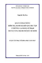 Quản lý hoạt động kiểm tra, đánh giá kết quả học tập ở trường cao đẳng sư phạm trung ương thành phố hồ chí minh 