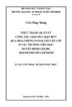 Thực trạng quản lý công tác giáo dục đạo đức qua hoạt động ngoài giờ lên lớp ở các trường tiểu học huyện bình chánh thành phố hồ chí minh 