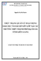 Thực trạng quản lý hoạt động giáo dục ngoài giờ lên lớp tại các trường thpt thành phố rạch giá tỉnh kiên giang 