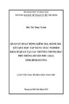 Quản lý hoạt động kiểm tra, đánh giá kết quả học tập bằng trắc nghiệm khách quan tại các trường trung học phổ thông huyện phú giáo, tỉnh bình dương 