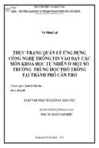 Thực trạng quản lý ứng dụng công nghệ thông tin vào dạy các môn khoa học tự nhiên ở một số trường trung học phổ thông tại thành phố cần thơ 