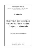 Tổ chức dạy học theo nhóm chương  hạt nhân nguyên tử vật lí 12 ban cơ bản