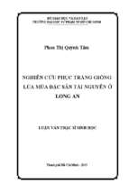 Nghiên cứu phục tráng giống lúa mùa đặc sản tài nguyên ở long an 