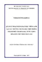 Quản lý hoạt động dạy học tiếng anh tại các trường trung học phổ thông thành phố champasak, nước cộng hòa dân chủ nhân dân lào 