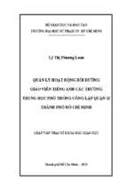 Quản lý hoạt động bồi dưỡng giáo viên tiếng anh các trường trung học phổ thông công lập quận 12 thành phố hồ chí minh 