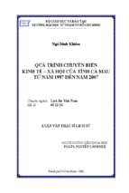 Quá trình chuyển biến kinh tế   xã hội của tỉnh cà mau từ năm 1997 đến năm 2007 