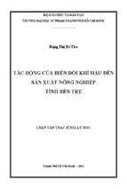 Tác động của biến đổi khí hậu đến sản xuất nông nghiệp tỉnh bến tre 