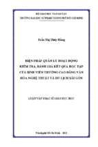 Biện pháp quản lý hoạt động kiểm tra, đánh giá kết quả học tập của sinh viên trường cao đẳng văn hóa nghệ thuật và du lịch sài gòn 