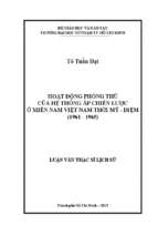 Hoạt động phòng thủ của hệ thống ấp chiến lược ở miền nam việt nam thời mỹ   diệm (1961   1965) 