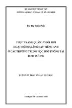 Thực trạng quản lý đổi mới hoạt động giảng dạy tiếng anh ở các trường trung học phổ thông tại bình dương 